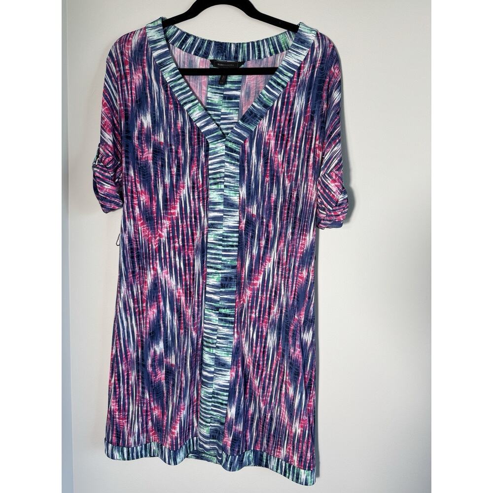 Abstract Ruched Sleeve Stretch Tunic Dress Size XXS Spring Preppy Summer